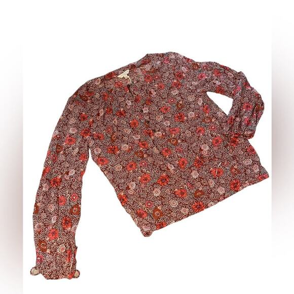LUCKY BRAND Boho Paisley Printed Floral Blouse Red & Pink NWT $98 MSRP Sz Small - Picture 2 of 10